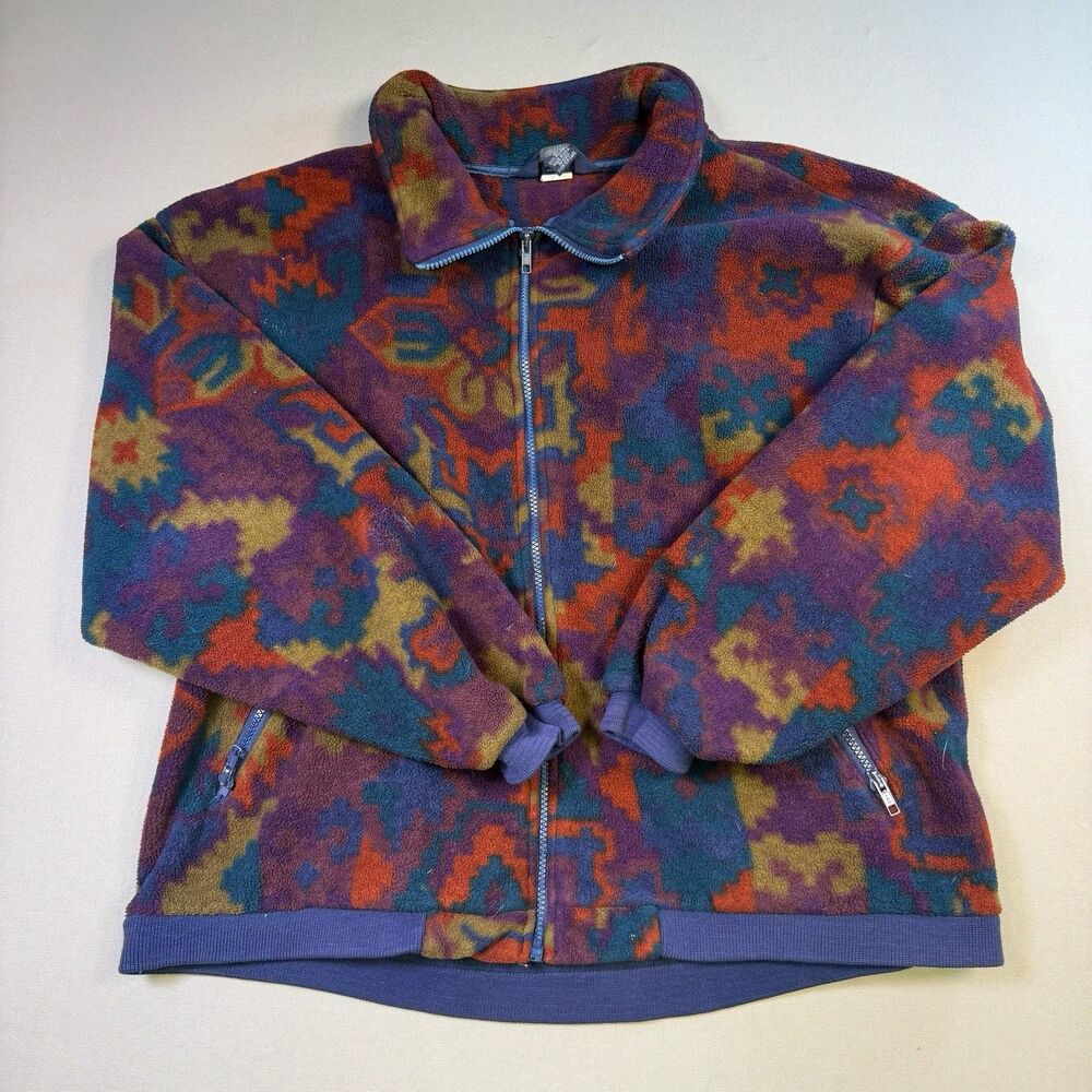 VTG 90s LL Bean Southwestern Aztec Full Zip Fleece Jacket Men's XL Made in USA